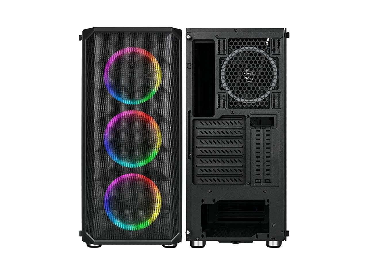 Tempered Glass ATX Mid Tower Computer Gaming PC Case Dual Ring Blue LED Fans 