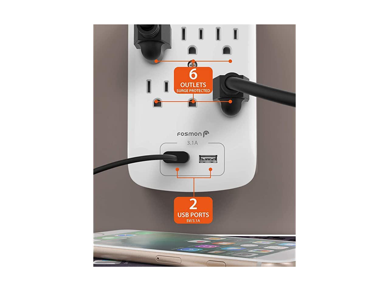 6 Outlet Surge Protector 1200J (2 Pack) with 3.1A Dual USB Ports