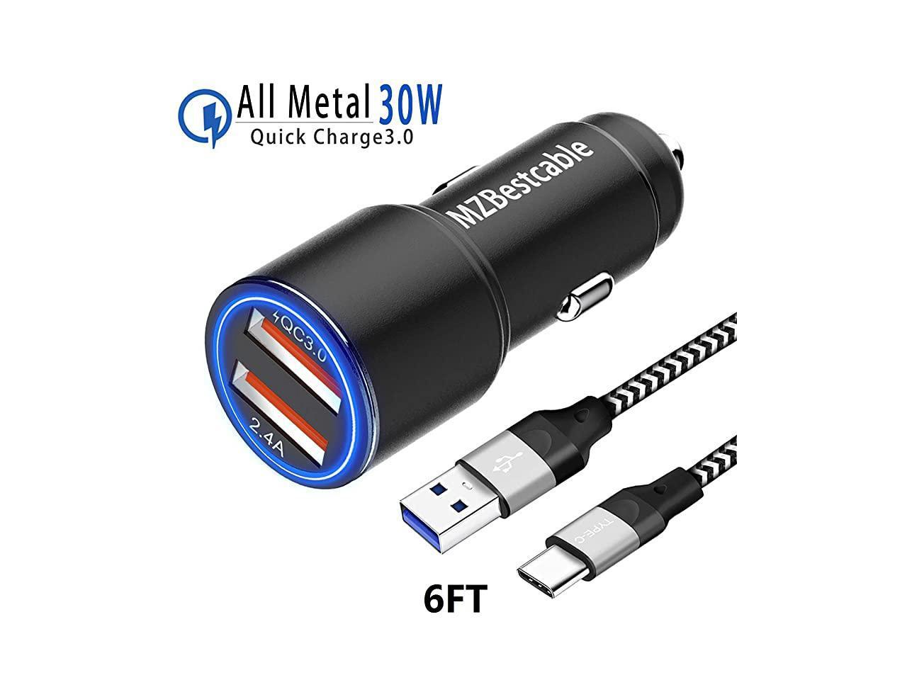 QC3.0 Car Adapter with 6ft Type C Cable Dual Port Fast Charging USB C Car Phone Charger Compatible for Samsung Galaxy S20 S10e/S9/S8/Note 10/9/8,Google Pixel 3A/4/4XL,LG G5/G6/V20/V30,Moto G7/G8/Z4 