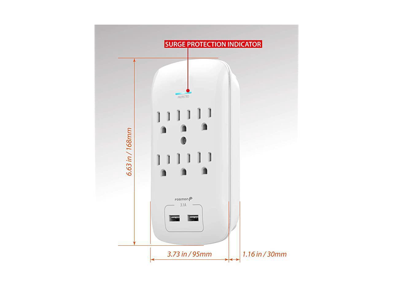 6 Outlet Surge Protector 1200J (2 Pack) with 3.1A Dual USB Ports