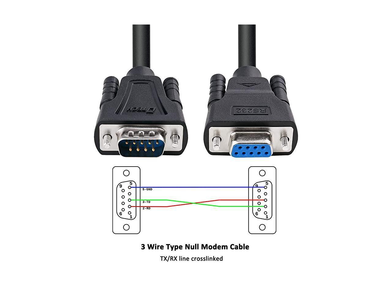 DB9 RS232 Serial Cable Male to Female Extension Null Modem Cord Cross