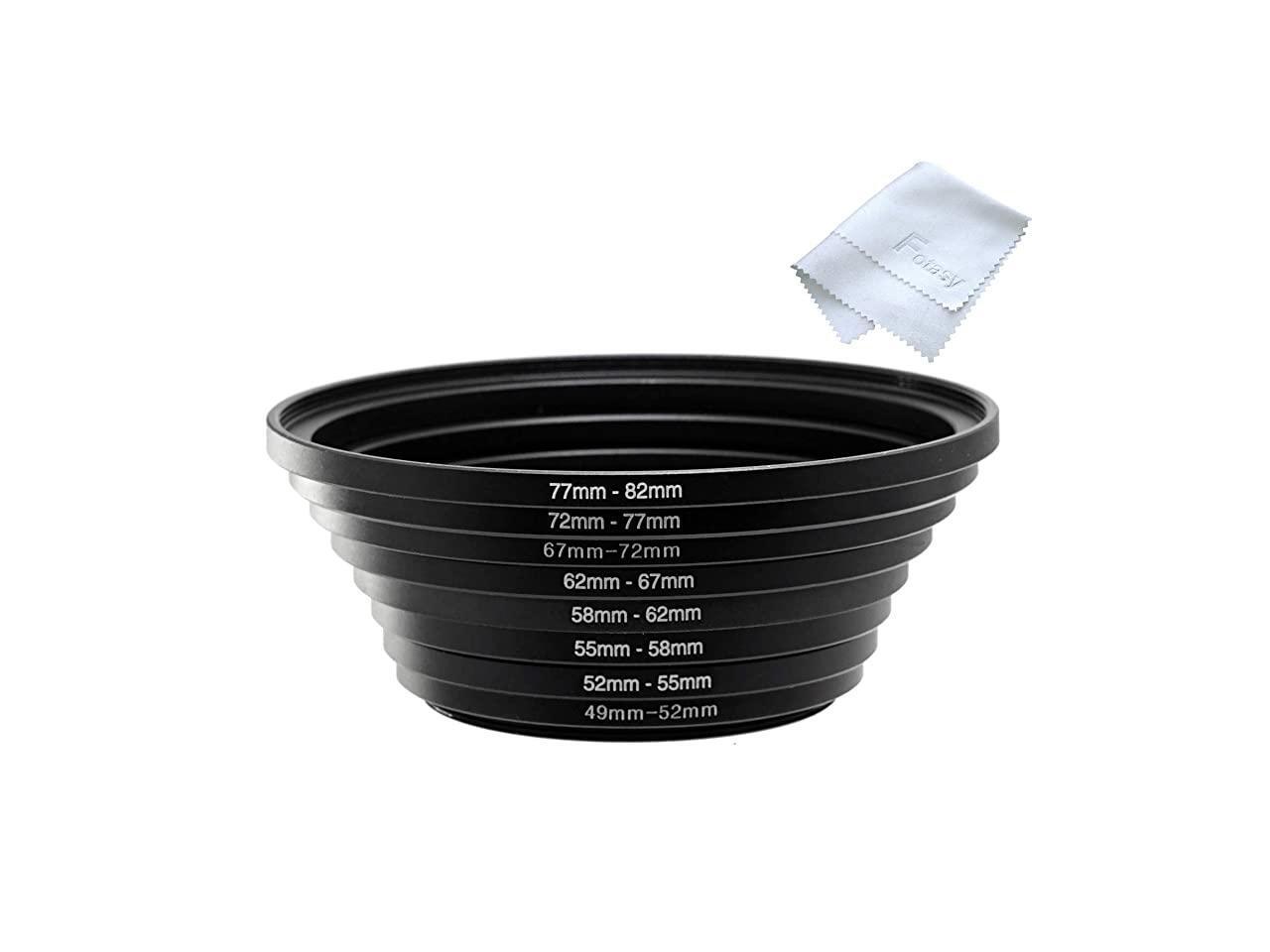 Anodized Black Metal Filter Step Up Ring Set, Stepping Lens Adapter