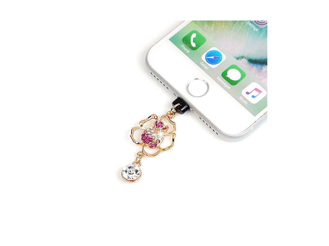 Red Rose&Blue Butterfly Tassel Maviss Diary 2 Pcs Cute Bling Diamond Dust Plugs/Cell Charms for iPhone 7 Plus,iPhone 6S Plus,iPhone SE 5.5 4.7 4.0 iPhone Charging Cable Jack 