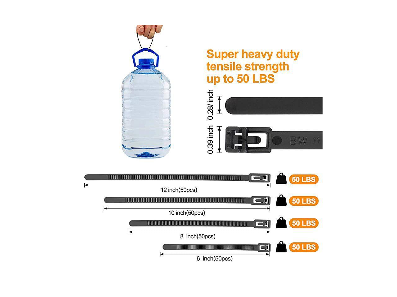 Zip Ties Assorted Sizes 6+8+10+12 Inch 200 Packs Releasable Zip Tie