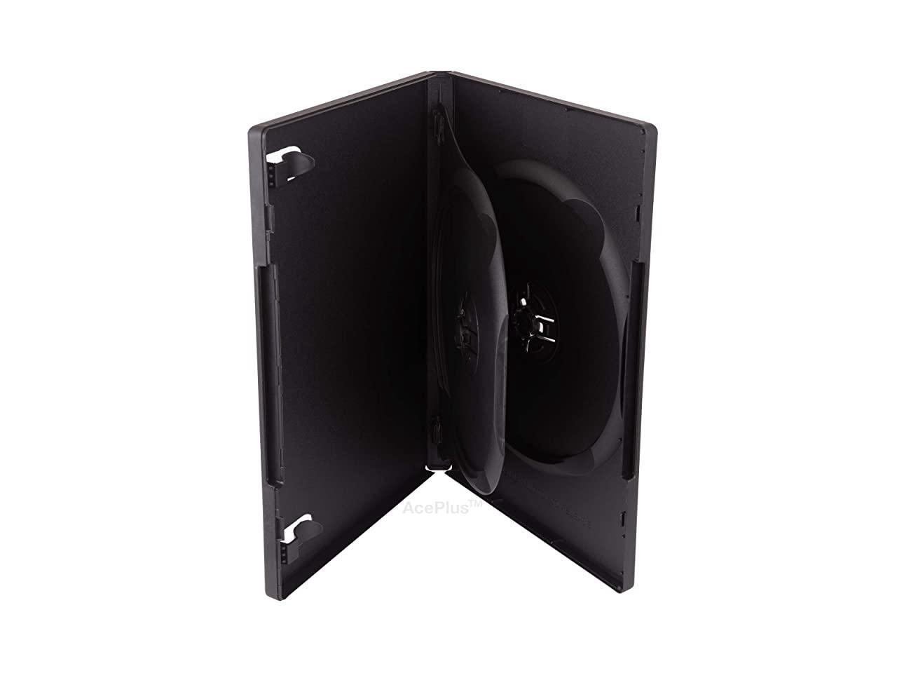 25 14mm Black Standard Double DVD Cases with Swing Trays Outer Clear