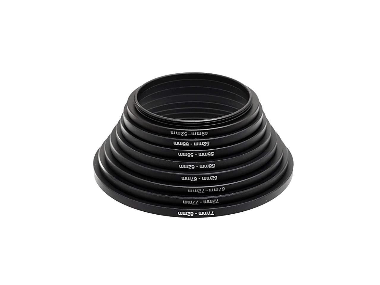 Anodized Black Metal Filter Step Up Ring Set, Stepping Lens Adapter