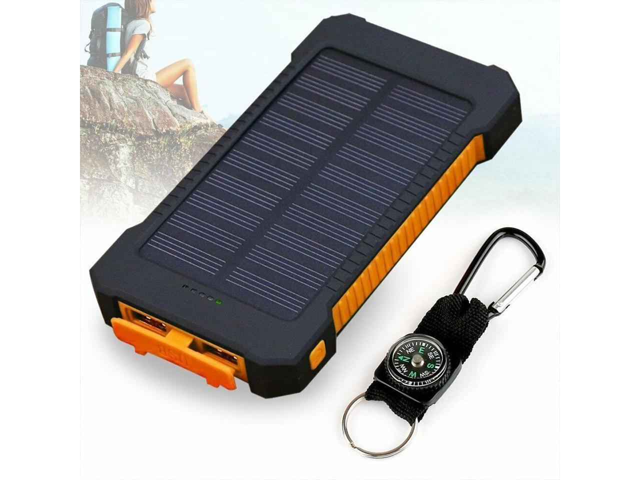White+Orange Waterproof 500000mAh Dual USB Portable Solar Charger Solar Power Bank For Phone