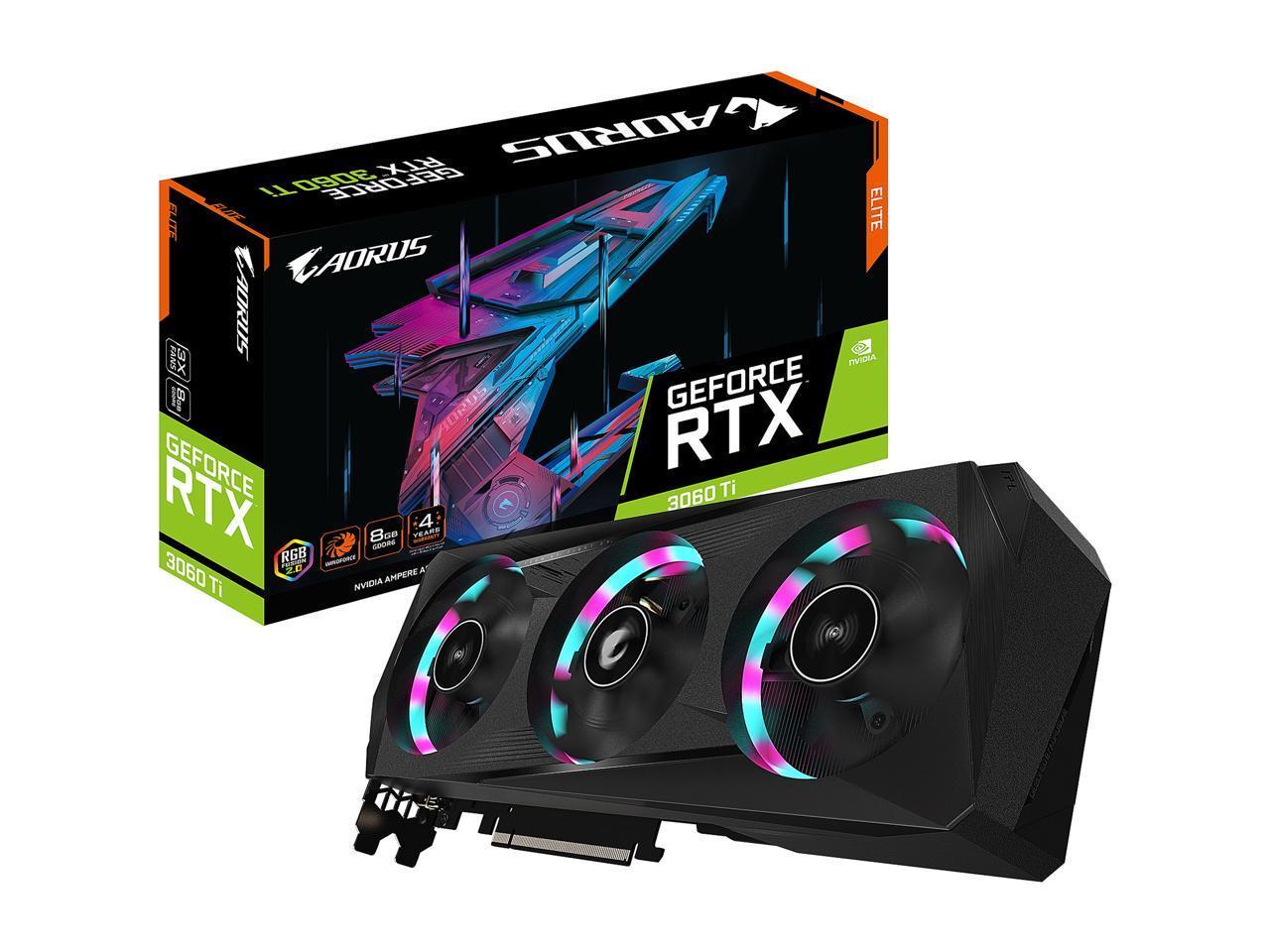 GIGABYTE AORUS GeForce RTX 3060 Ti ELITE 8G Graphics Card, 3 x ...