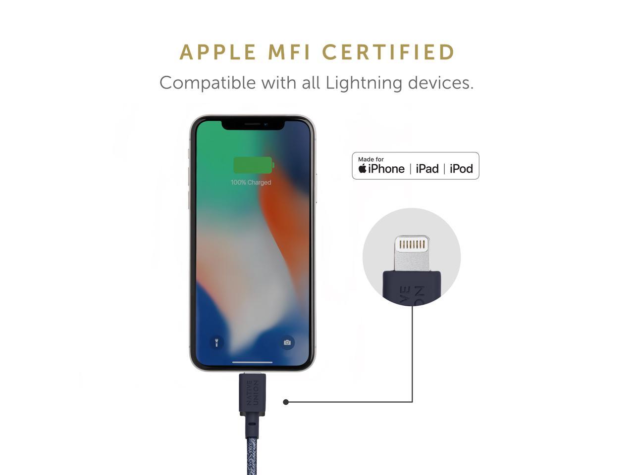 Durable Lightning to USB Charging Cable with Weighted Knot Compatible with iPhone/iPad MFi Certified Native Union Night Cable 10ft Ultra-Strong Reinforced Sage 