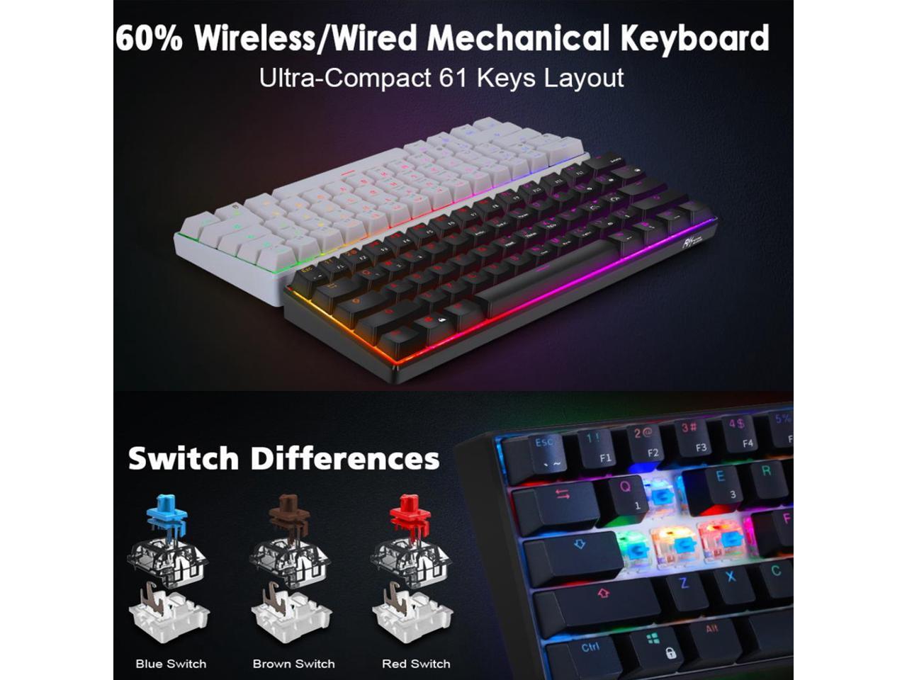 RK61 Mechanical Gaming Keyboard, 60 RGB Backlit 61 Keys Wired/Wireless