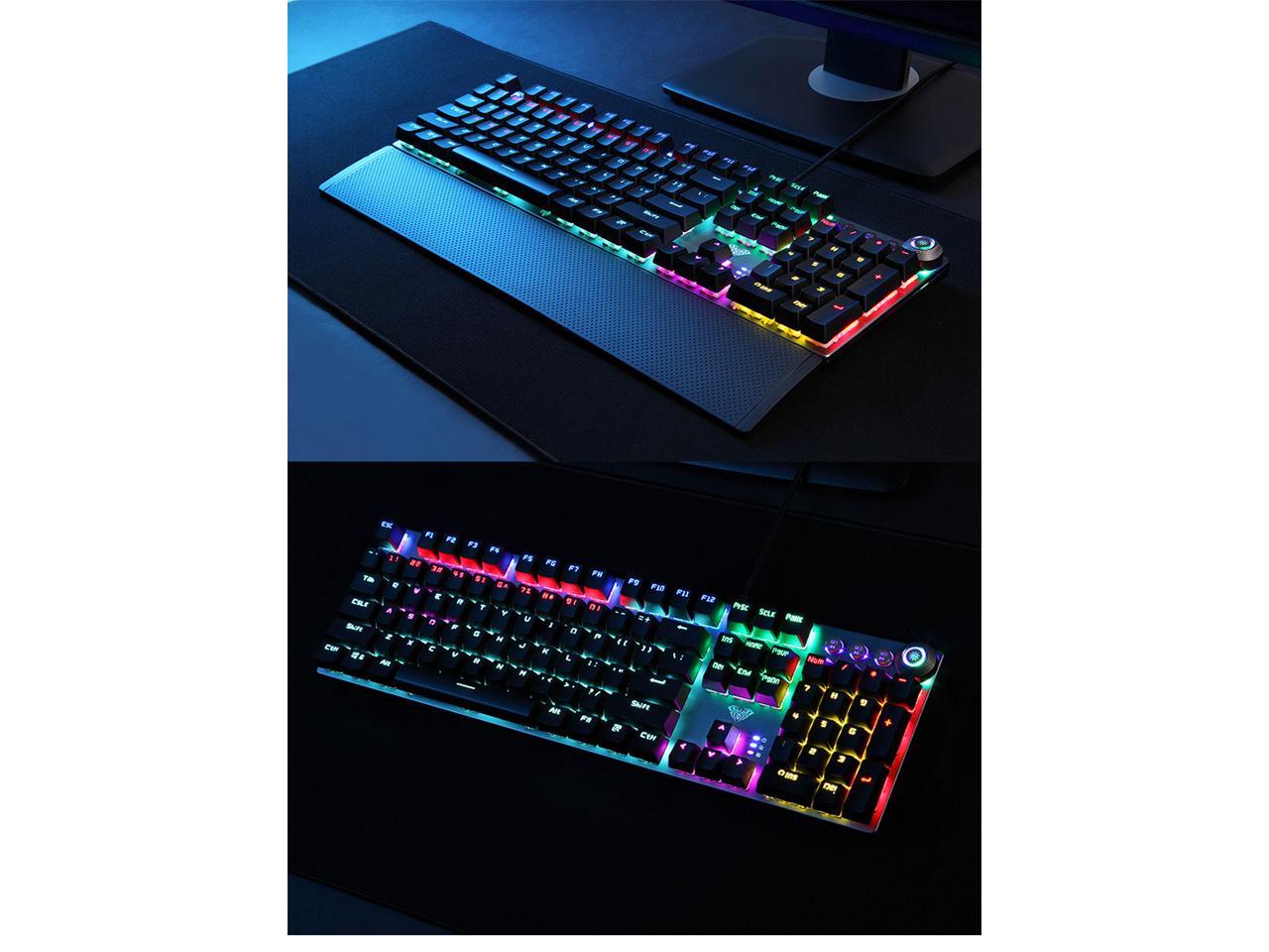 Gaming Mechanical Keyboard, LED Backlit Metal Panel 104 Antighosting