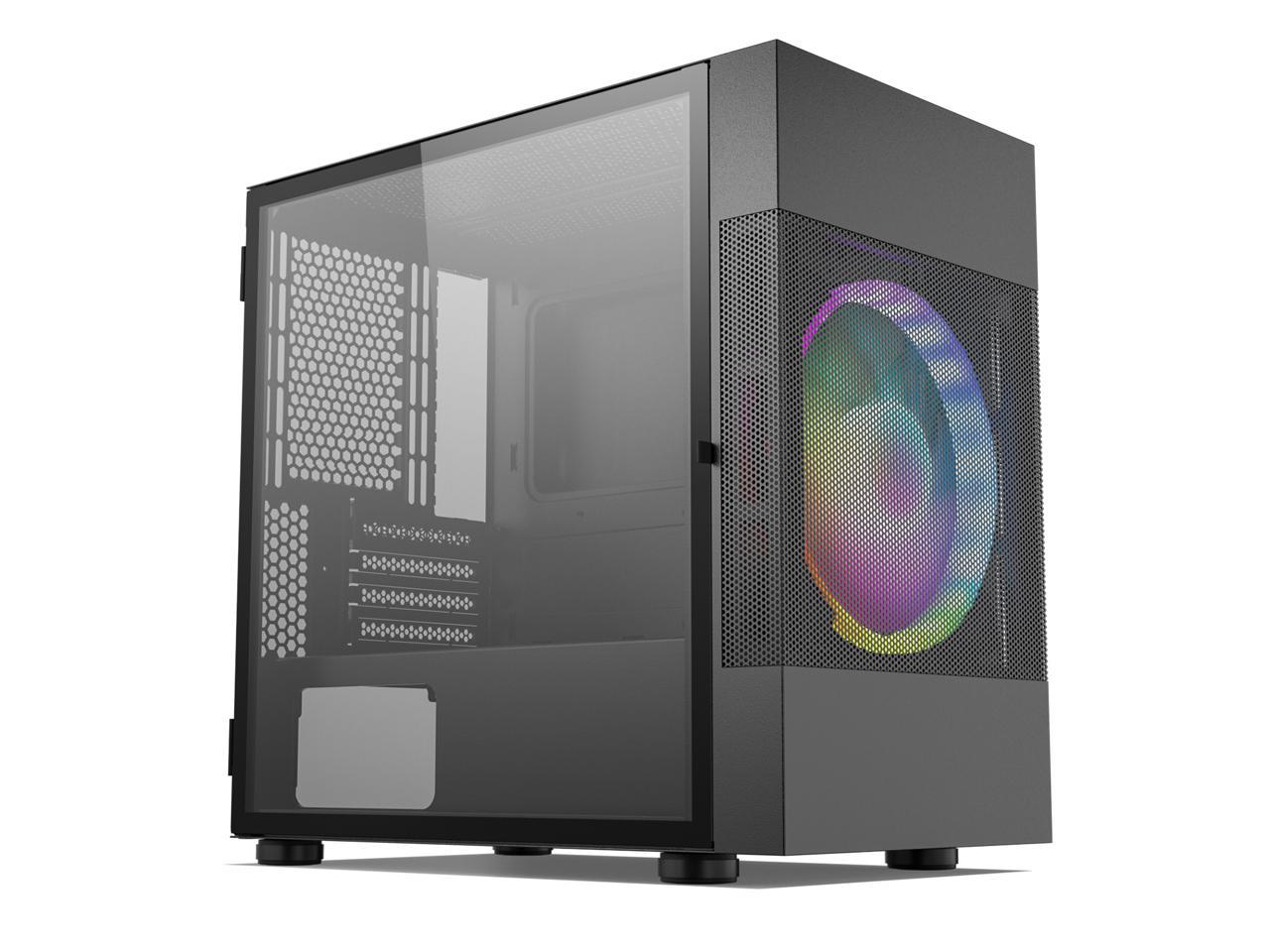 M22 Balck Vetroo darkFlash Micro ATX Mini ITX MicroATX MATX Computer Case with Tempered Glass Door and Vetroo 380 Watt Power Supply Front I/O 1X USB 3.0 and Audio in/Out 2X USB 2.0