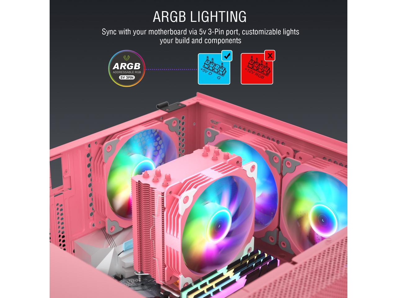 Vetroo V5 Pink CPU Cooler, 5 Heat Pipes 120mm Addressable RGB & PWM Air