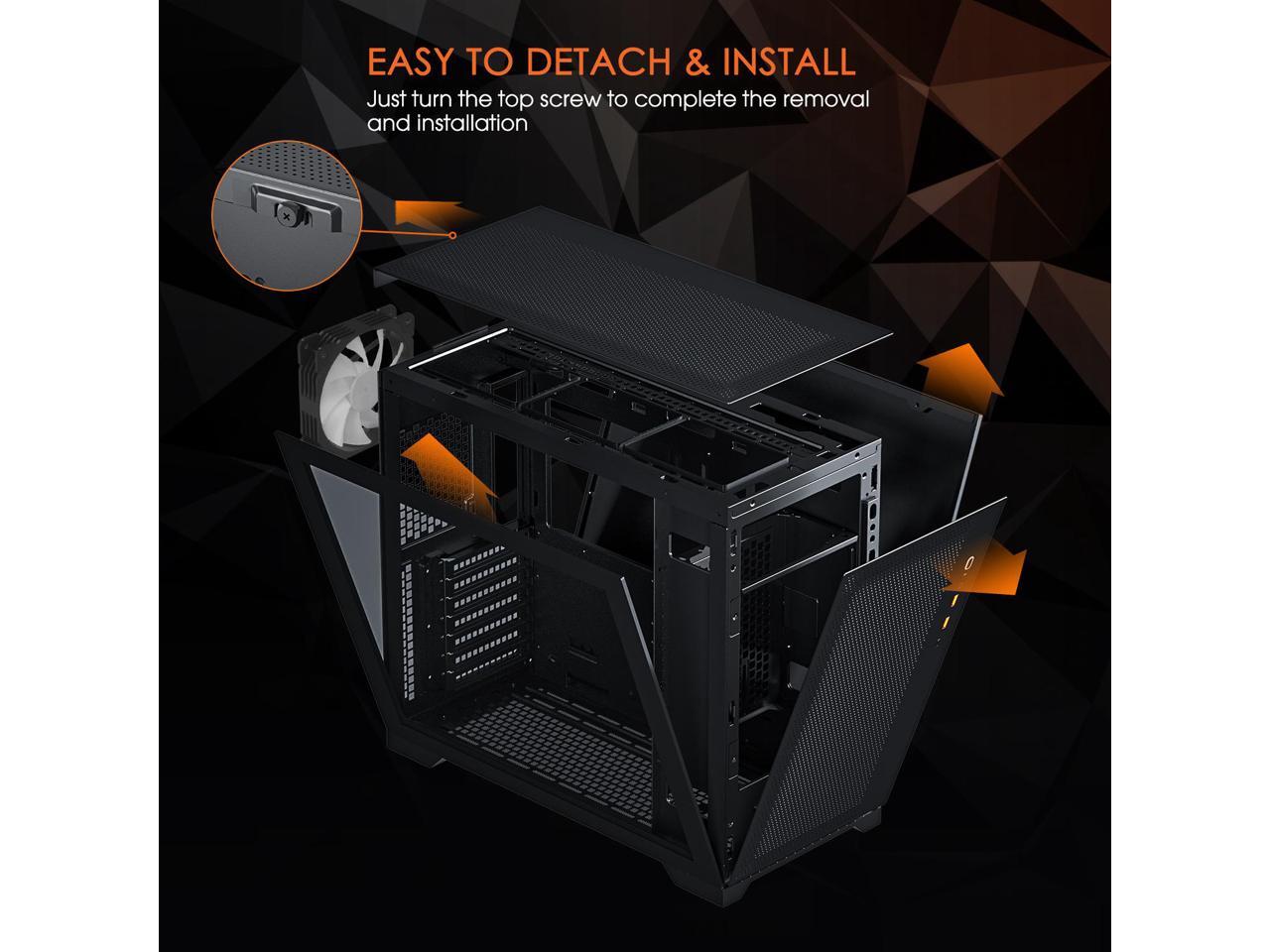 Vetroo ALMESH7C Compact ATX PC Case, Front Power Supply, Top 360mm