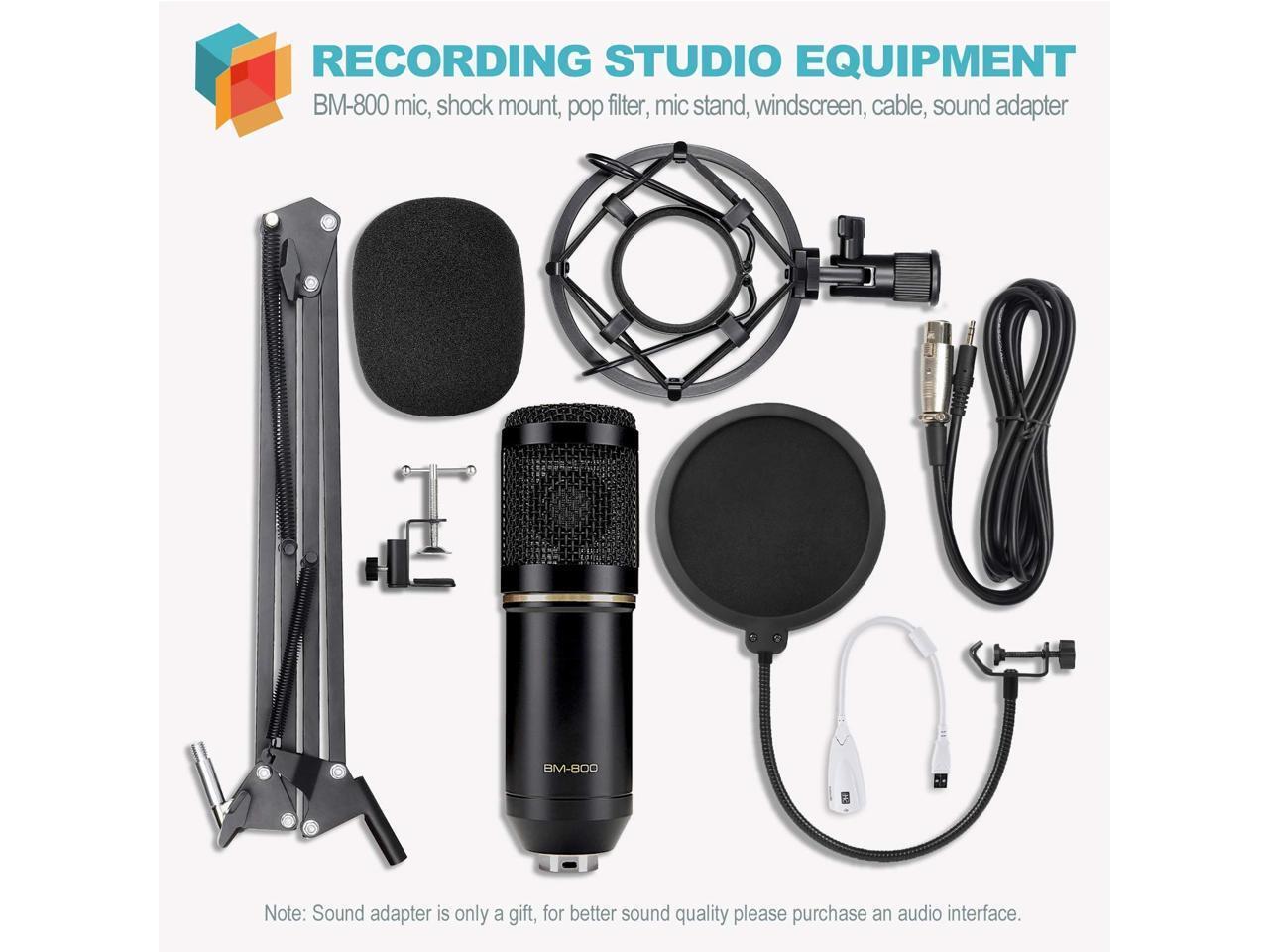 Condenser Microphone Bundle, BM800 Mic Kit with Adjustable Mic Suspension Scissor Arm, Metal