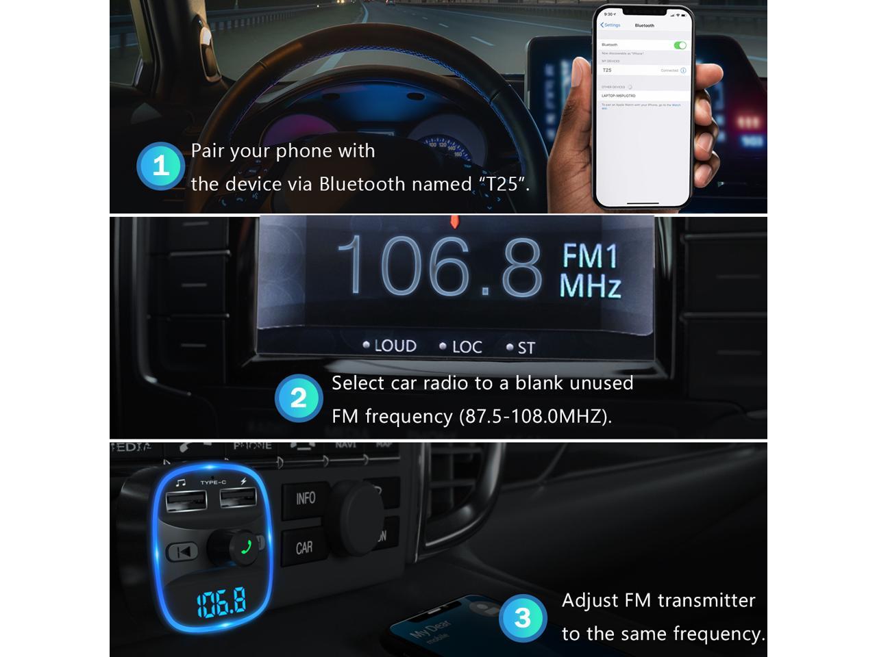 (2021 Version) LENCENT FM Transmitter, Bluetooth FM Transmitter