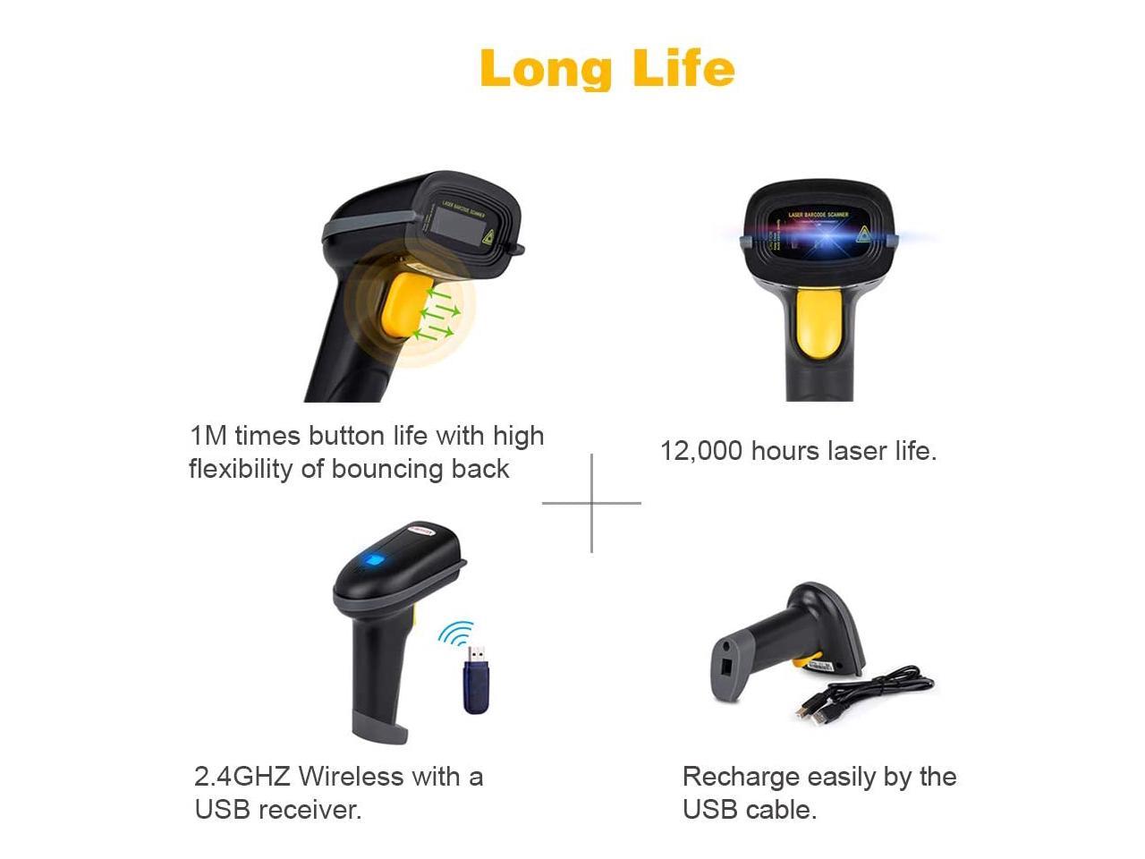 Barcode Scanner Wireless 1D | Portable Scan Gun with USB Charging Cable