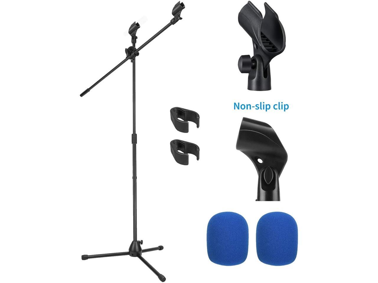 3 Mic Stand Tripod Boom Microphone Stands With 2 Non Slip Mic Clip Holders 2 Foam Cover Adjustable Collapsible For Shure Sm7b Sm58 Black Newegg Com