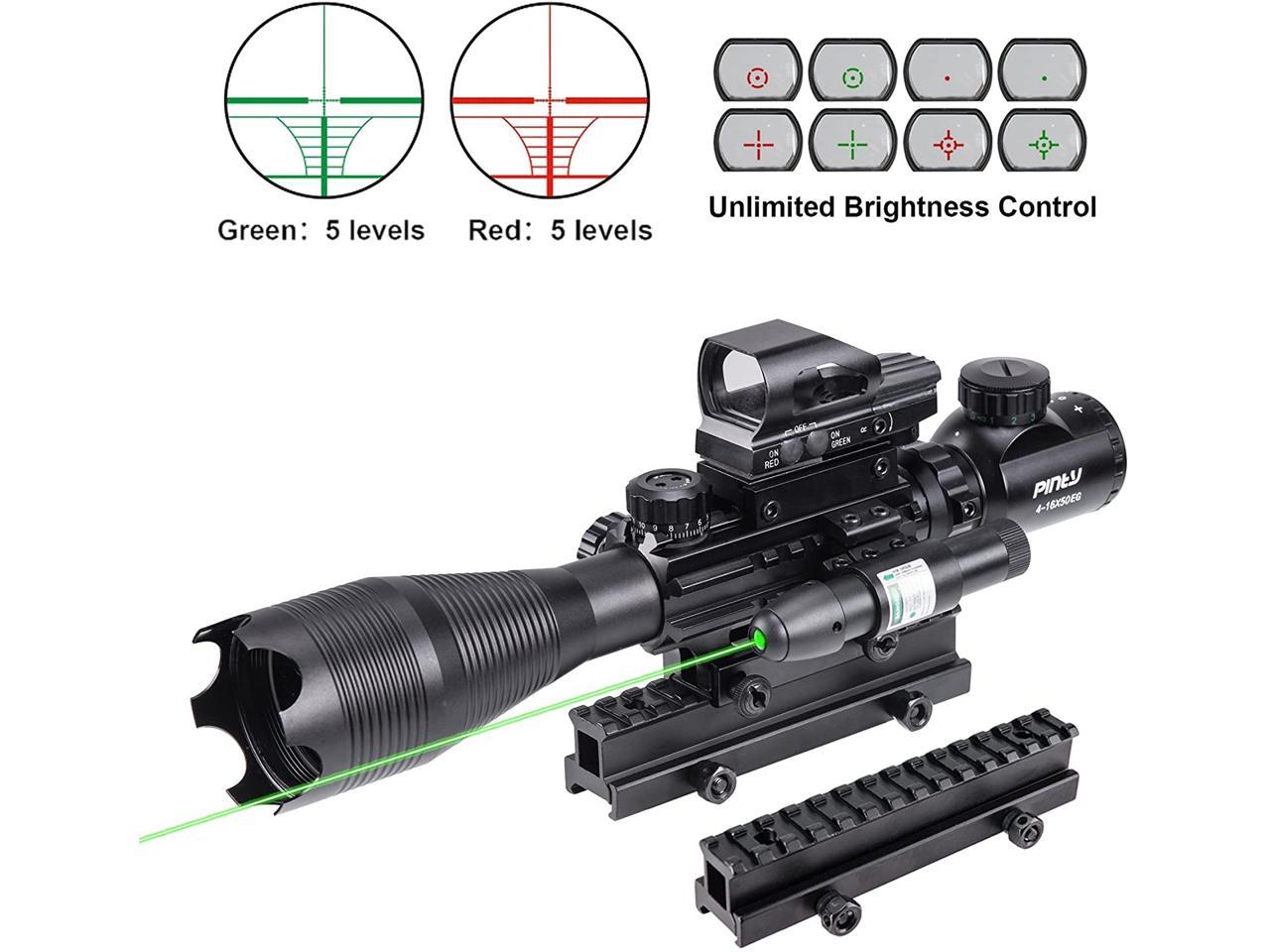 Pinty 4x32 Rifle Scope RGB Illuminated Reticle w/ Red Dot Sight & Green Laser 