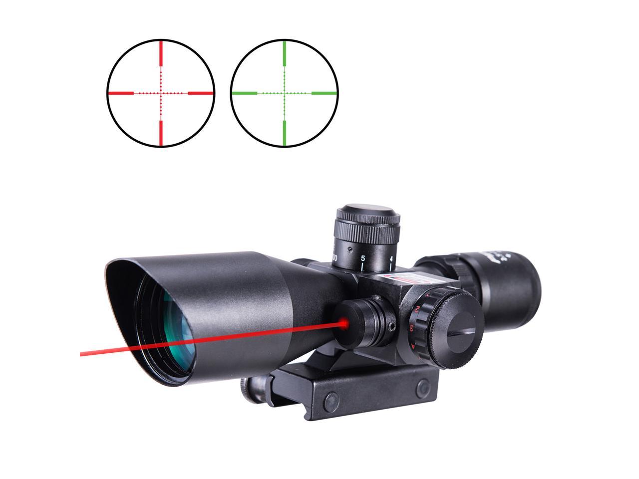 Tactical 2.5-10x 40 Illuminated Red and Green Mil-dot Rifle Scope with Red Laser 