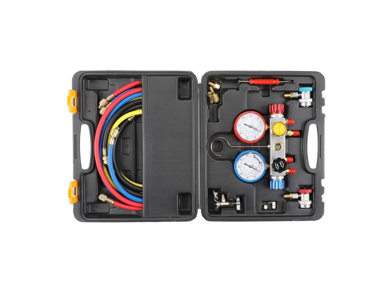 4 Way AC Diagnostic Manifold Gauge Set for Air Conditioner R22 R410A R134A 5FT 