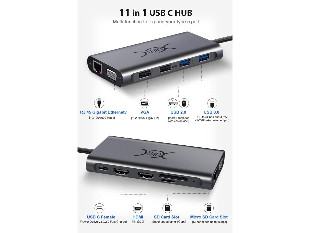 USB C Hub Triple Display- 11 in 1 USB C Adapter Docking Station 