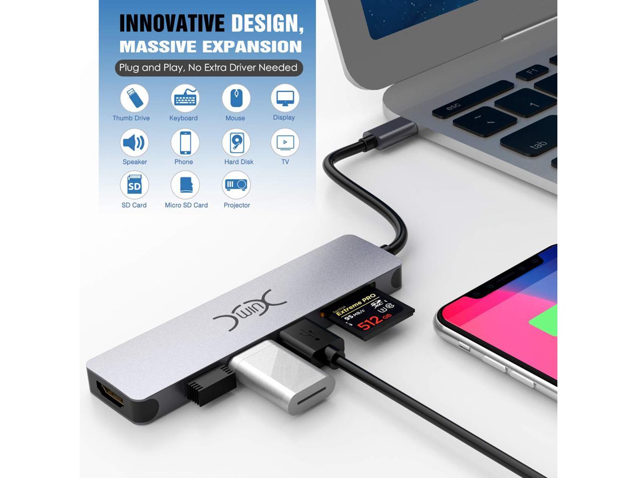 Ultra Slim USB C 3.1 Hub Adapter Dongle with 4 USB 3.0 Ports High 