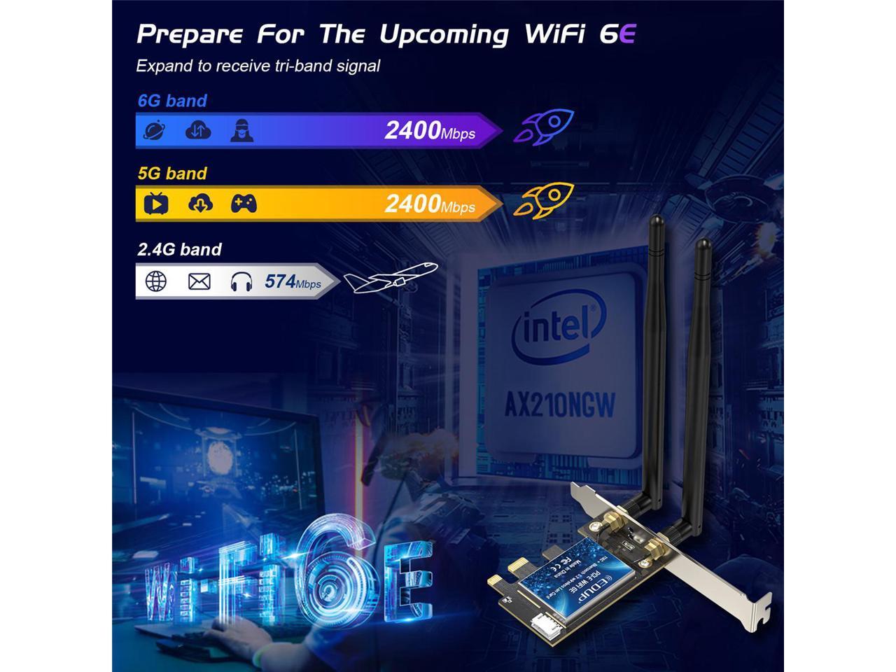 EDUP WiFi 6E Intel AX210 5374Mbps PCI Express Wireless Wifi Adapter  Blue-tooth5.2 802.11ac/AX 2.4G/5G/6GHz PCIe Wifi Network Card - Newegg.com