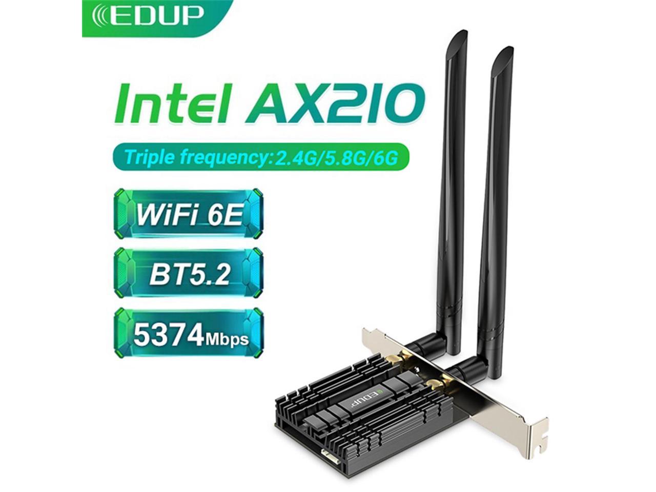 Up to 5400Mbps,160MHz,Ultra-Low Latency,OFDMA,MU-MIMO,Support Windows 11/10 64Bit EDUP WiFi 6E AX210 PCIE WiFi Card Bluetooth5.2 Upgrade to 6GHz/5GHz/2.4GHz Tri-band