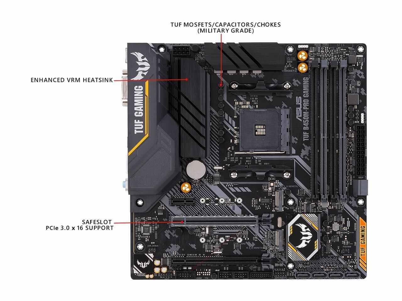 Asus Tuf B450m Pro Gaming Amd Ryzen 3 Am4 Ddr4 Hdmi Dual M 2 Usb 3 1 Gen 2 And Aura Sync Rgb Led Lighting Micro Atx Motherboard Newegg Com