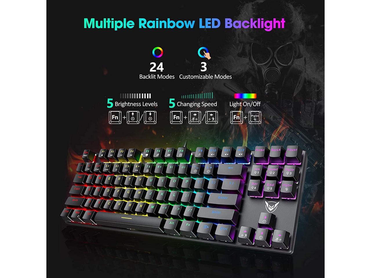 Mechanical Gaming Keyboard, RGB LED Rainbow Backlit 60 keyboard with