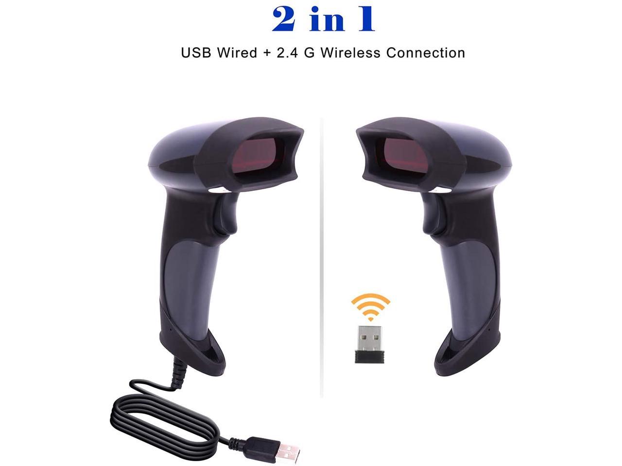 Wireless Handheld Barcode Scanner BEVA 2-in-1 Wired Bar Code Reader 2.4GHz Wireless & USB 2.0 Wired Handheld Bar Code Scanner 1D Laser Barcode Reader for POS PC Laptop and Computer 