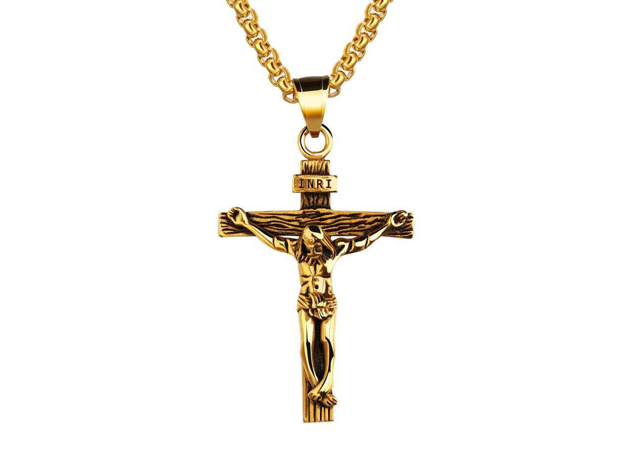 Details about   Box Pendant Jesus Cross Catholic for Real Gold Plated with Chain 50