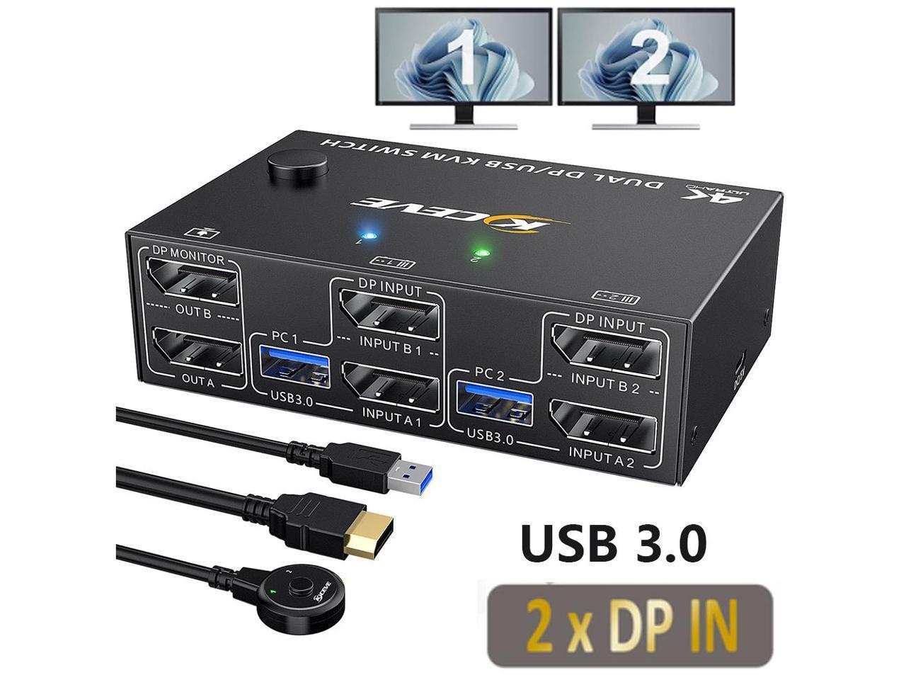 Dual Monitor DisplayPort 1.4 KVM Switch 8K30Hz 4K144Hz 2 in 2 Out