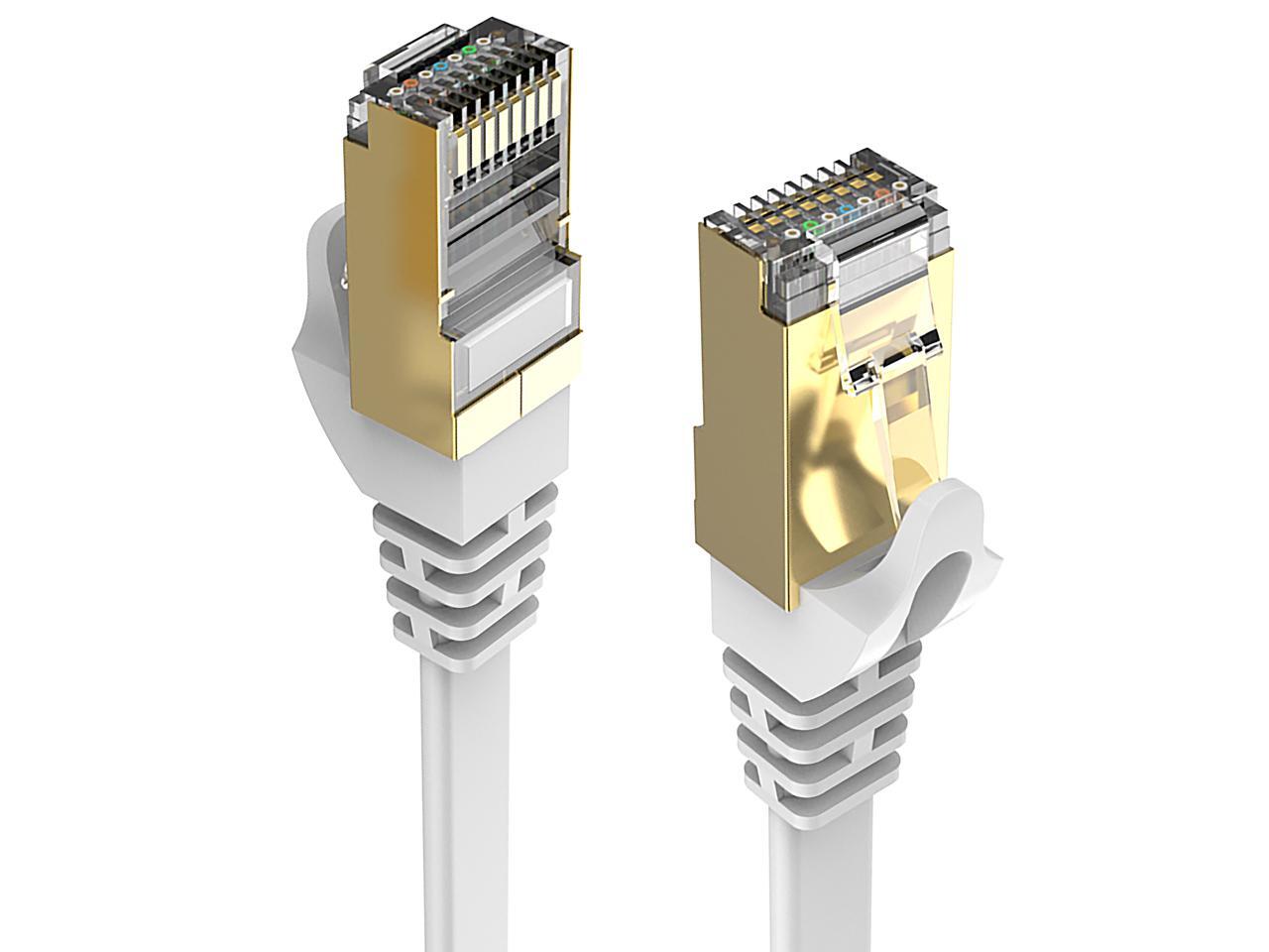 Cat 8 Cable 6 Ft White Flat 40Gbps High Speed Shielded RJ45 LAN Cable