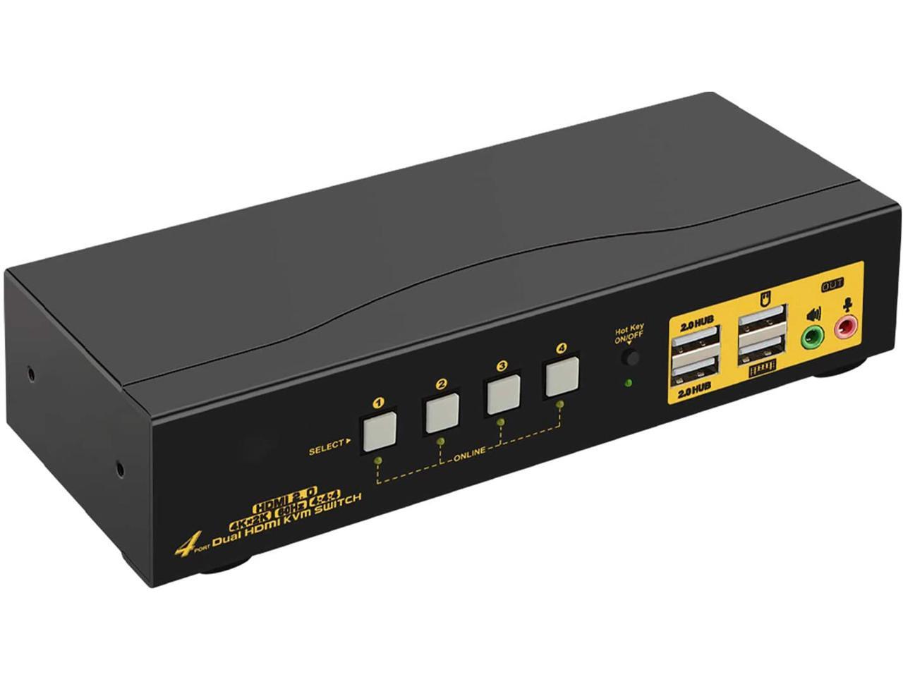 HDMI KVM Switch 4 Port Dual Monitor 4K 60Hz, 4x2 PC Monitor Keyboard