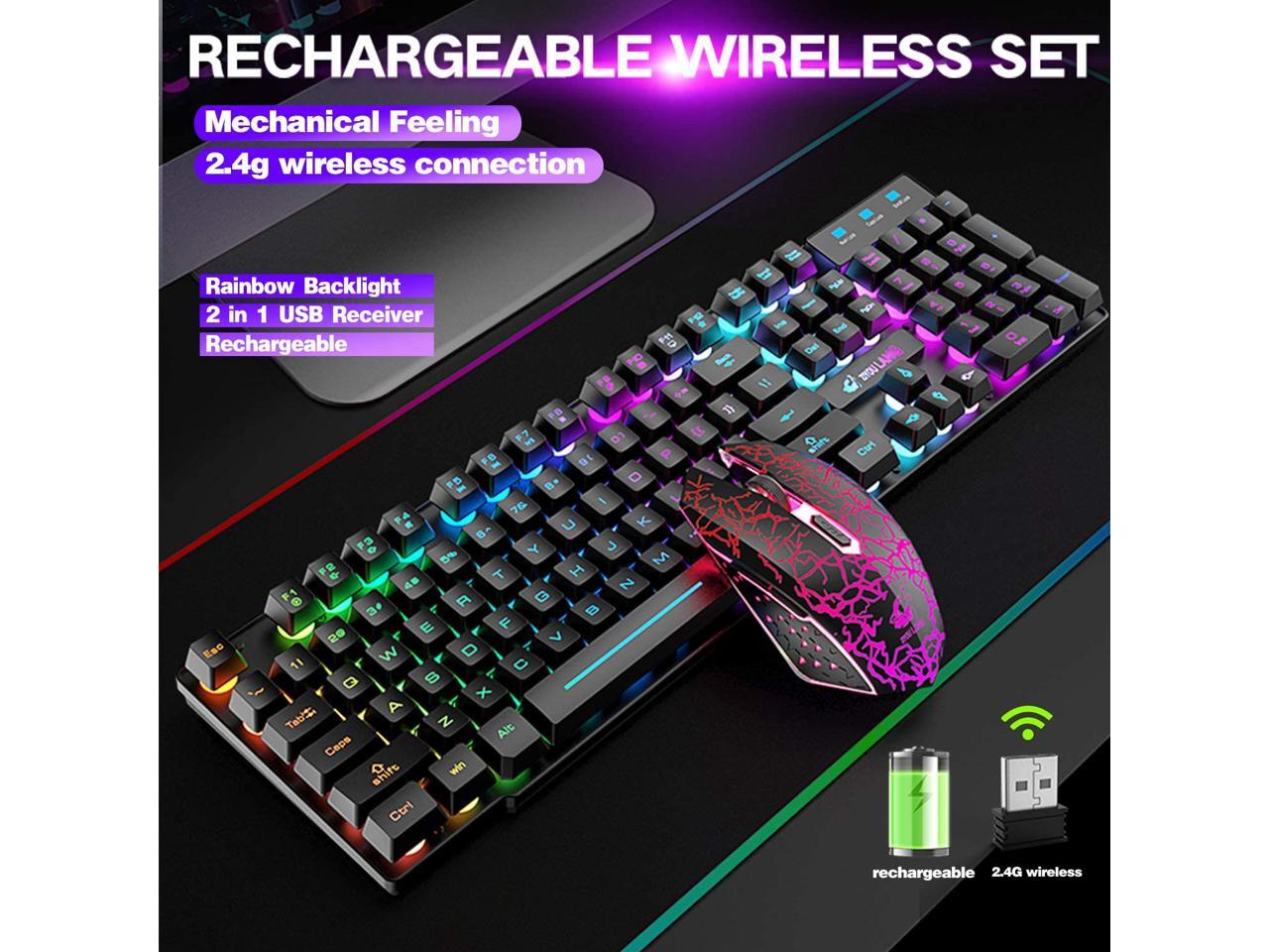Wireless gaming keyboard and mouse combination, with rainbow LED