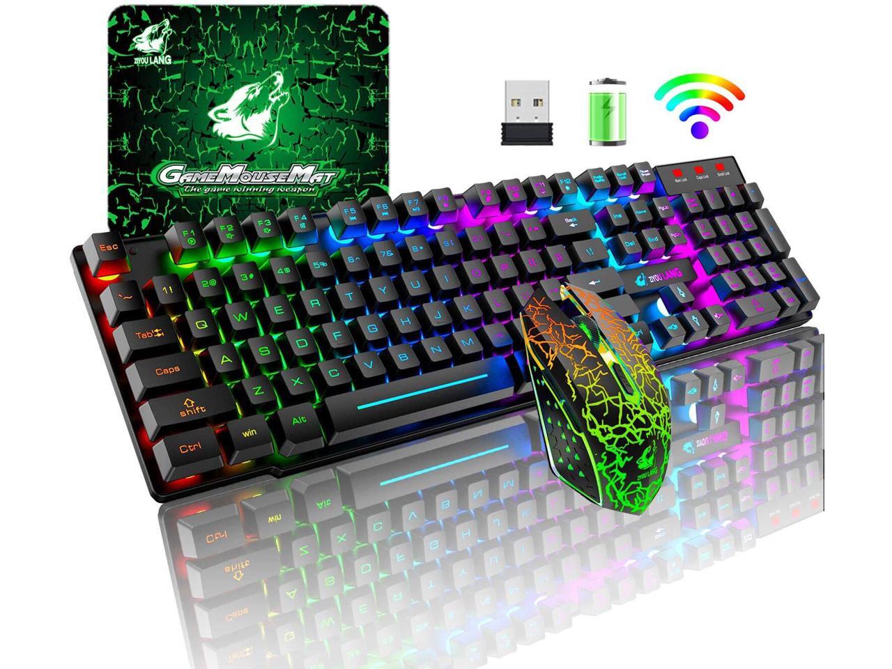 Wireless gaming keyboard and mouse combination with rainbow led