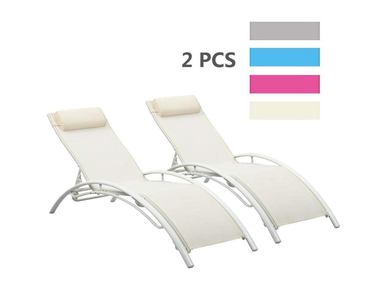 Saemoza Outdoor Patio Chaise Lounge Chairs 2 Set Blcak Backyard Adjustable 5 Gears Reclining Folding Portable Lounge Chair with Headrest for Beach Yard 