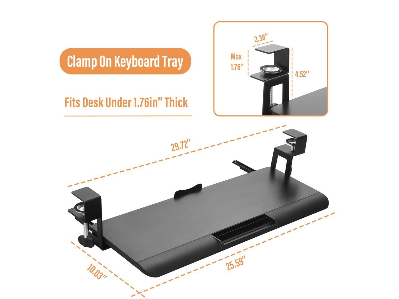 HYE-Table Mouse Tray Clamp Under Desk Mouse Platform Clamp On Slide Out Ergonomic Mouse Tray Extender Sliding Pull Out Desk Extender Rotates 360°