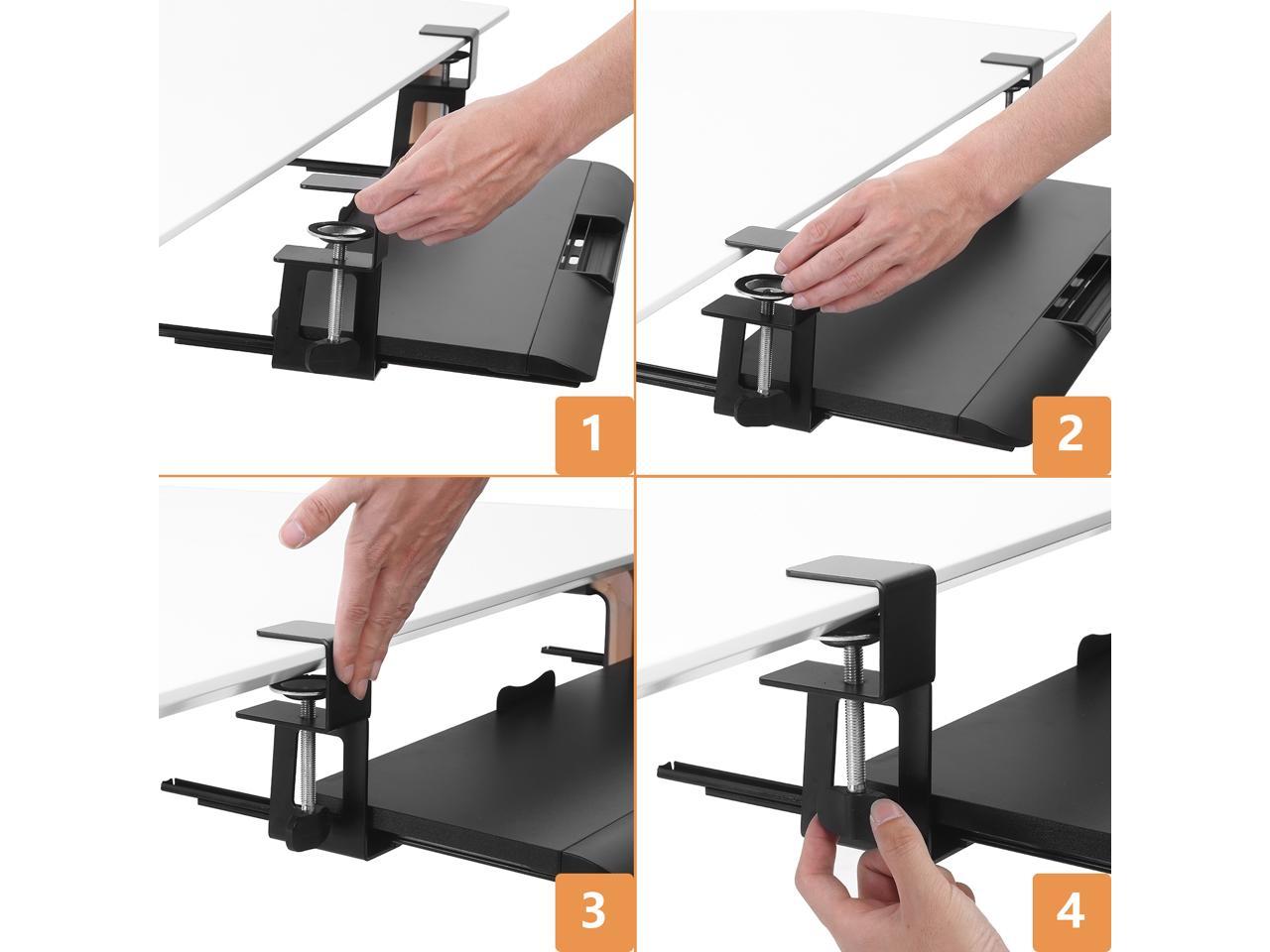 HYE-Table Mouse Tray Clamp Under Desk Mouse Platform Clamp On Slide Out Ergonomic Mouse Tray Extender Sliding Pull Out Desk Extender Rotates 360°
