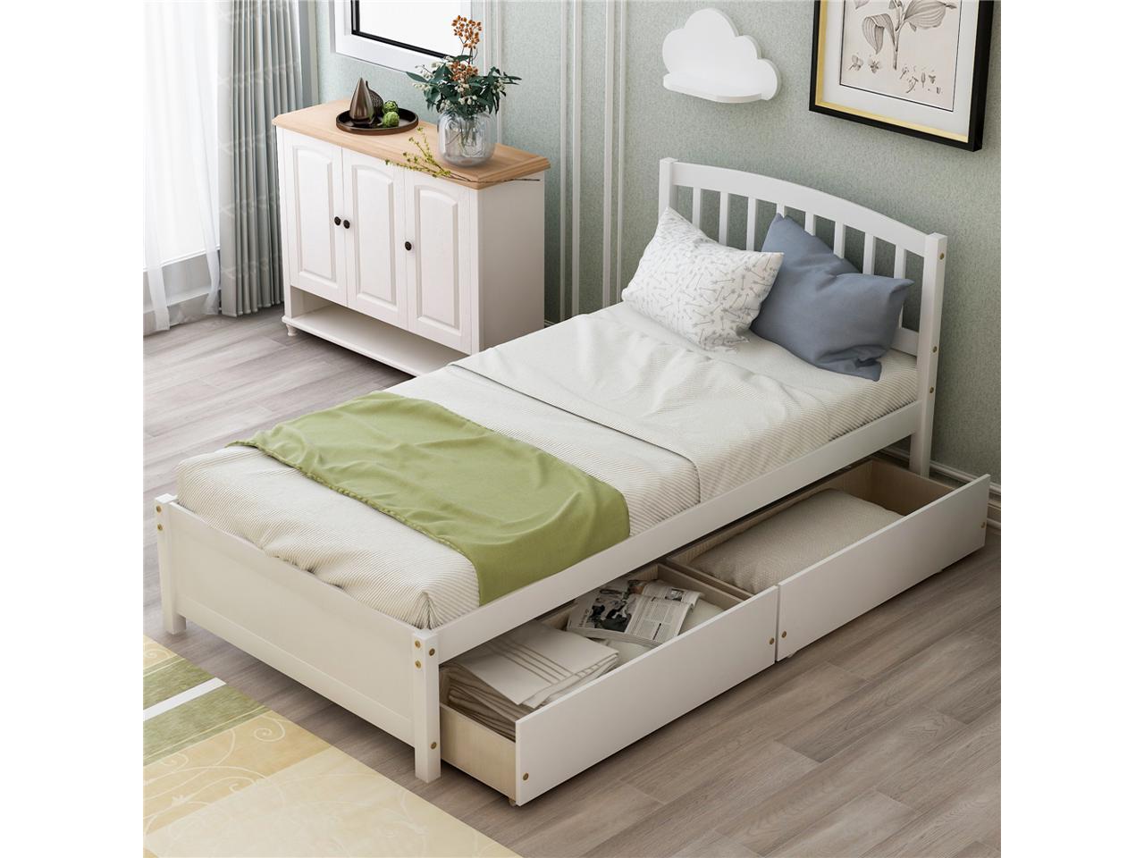 Twin Bed with Storage Drawers,Modern Twin Size Bed Frame Platform with ...