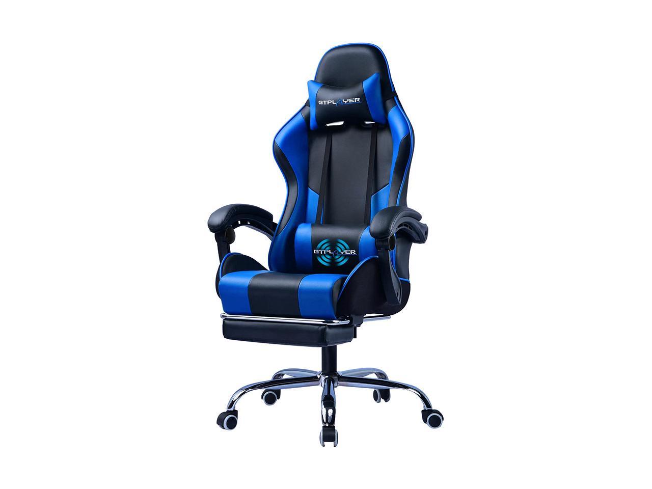 gtplayer gaming chair with footrest ergonomic massage office chair for adults adjustable swivel leather computer chair high back desk chair with headrest and massager lumbar support blue newegg com