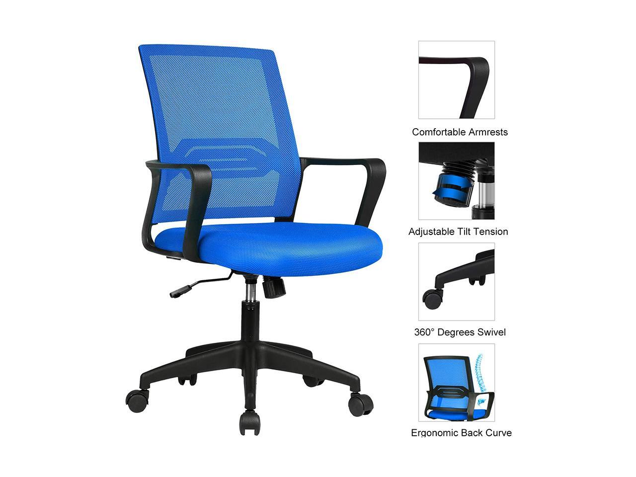 Gtplayer Office Chair Ergonomic Desk Chair Mesh Computer Chair Mid Back Mesh Home Office Swivel Chair Modern Executive Chair With Armrests Lumbar Support Blue Newegg Com