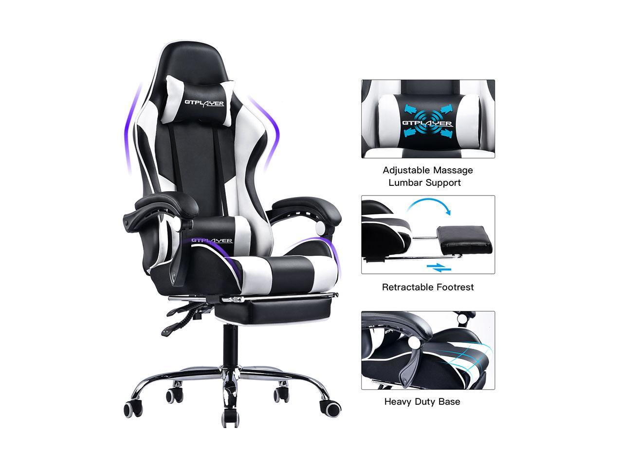 gtplayer gaming chair with footrest ergonomic massage office chair for  adults adjustable swivel leather computer chair high back desk chair with