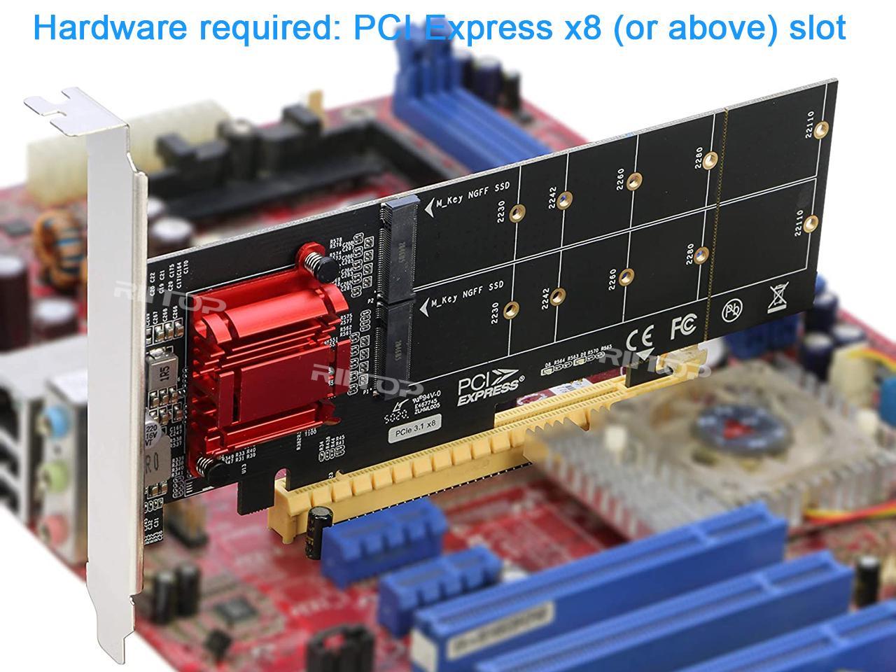 Dual Nvme Pcie Adapter Riitop M2 Nvme Ssd To Pci E 31 X8x16 Card Support M2 M Key Nvme 8510