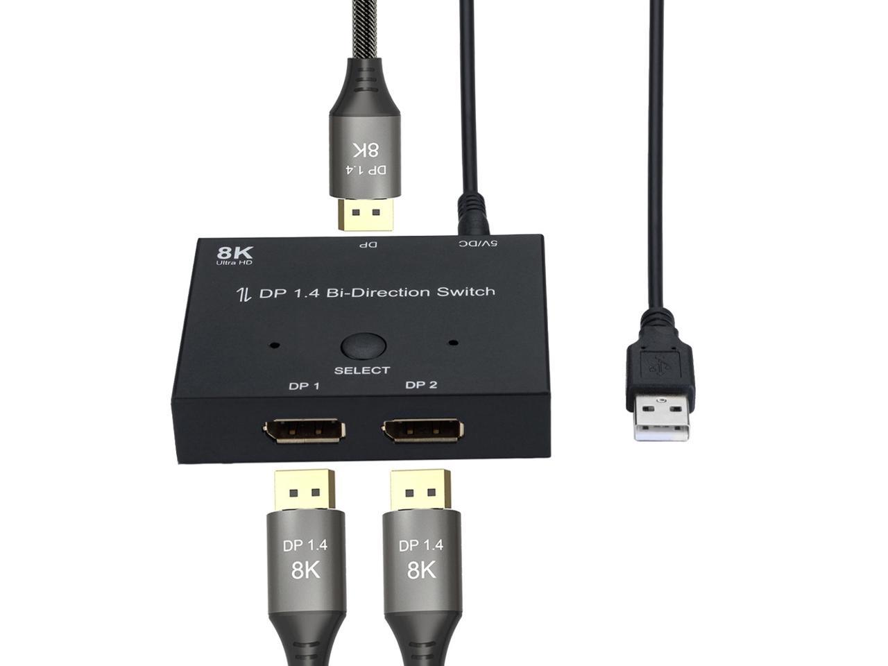 DisplayPort Switch DP1.4 Bi-Direction 8K@30Hz 4K@120Hz Splitter 1 x 2,2 ...