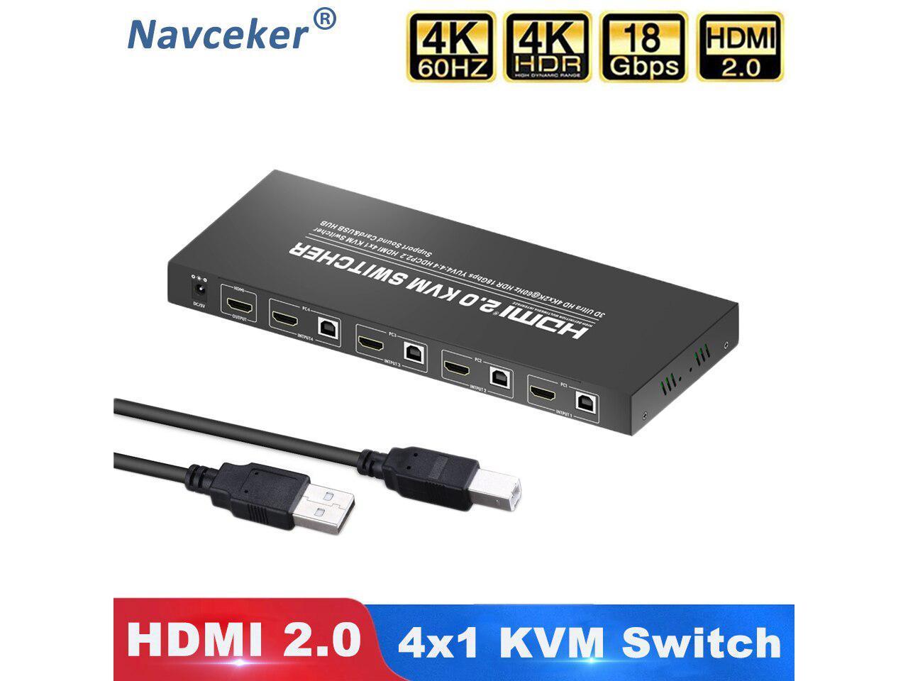 KVM Switch HDMI Dual Monitor 4 Puertos,Conmutador HDMI USB,4K@60Hz,USB1.1,4 PC 2 Monitor Switch,HDMI 2.0,HDCP2.2,Viene con 8 Cables HDMI y 4 USB