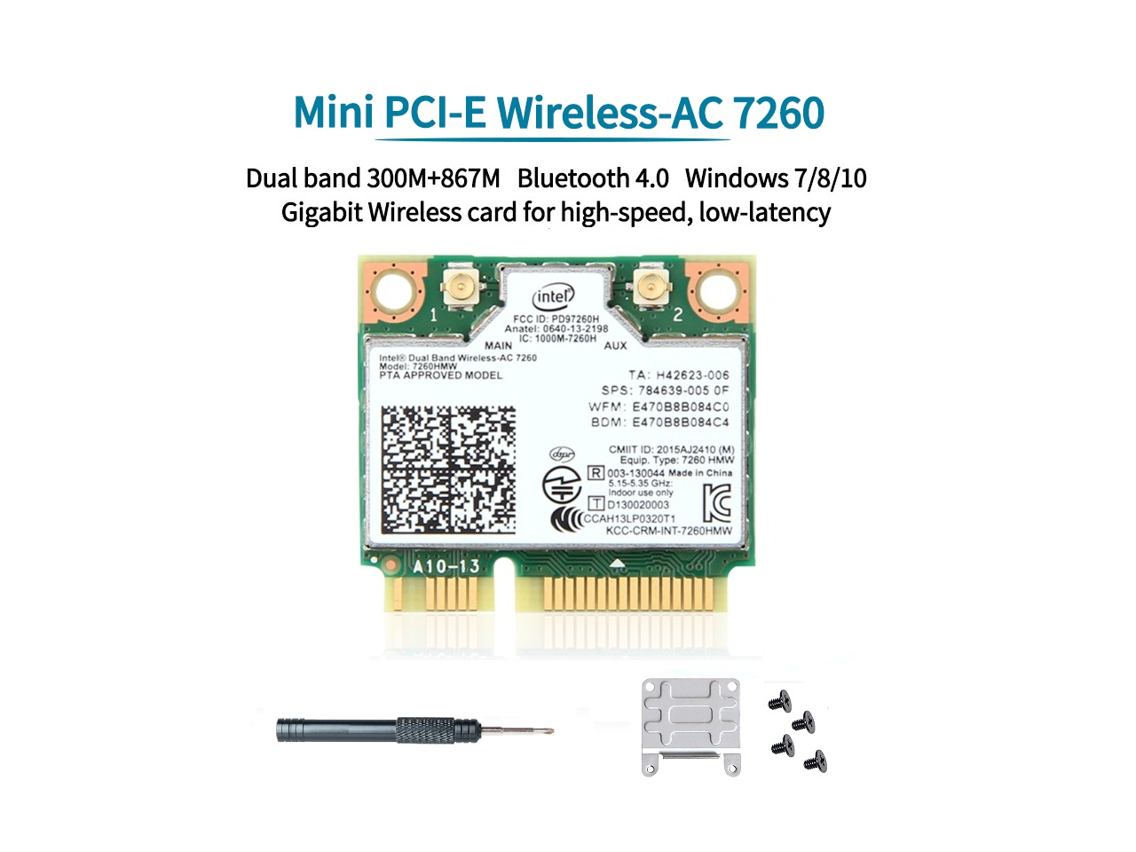 Intel Wireless-AC 7260 7260HMW 802.11AC Dual Band BT4.0 PCIe Half Mini Wifi Card 