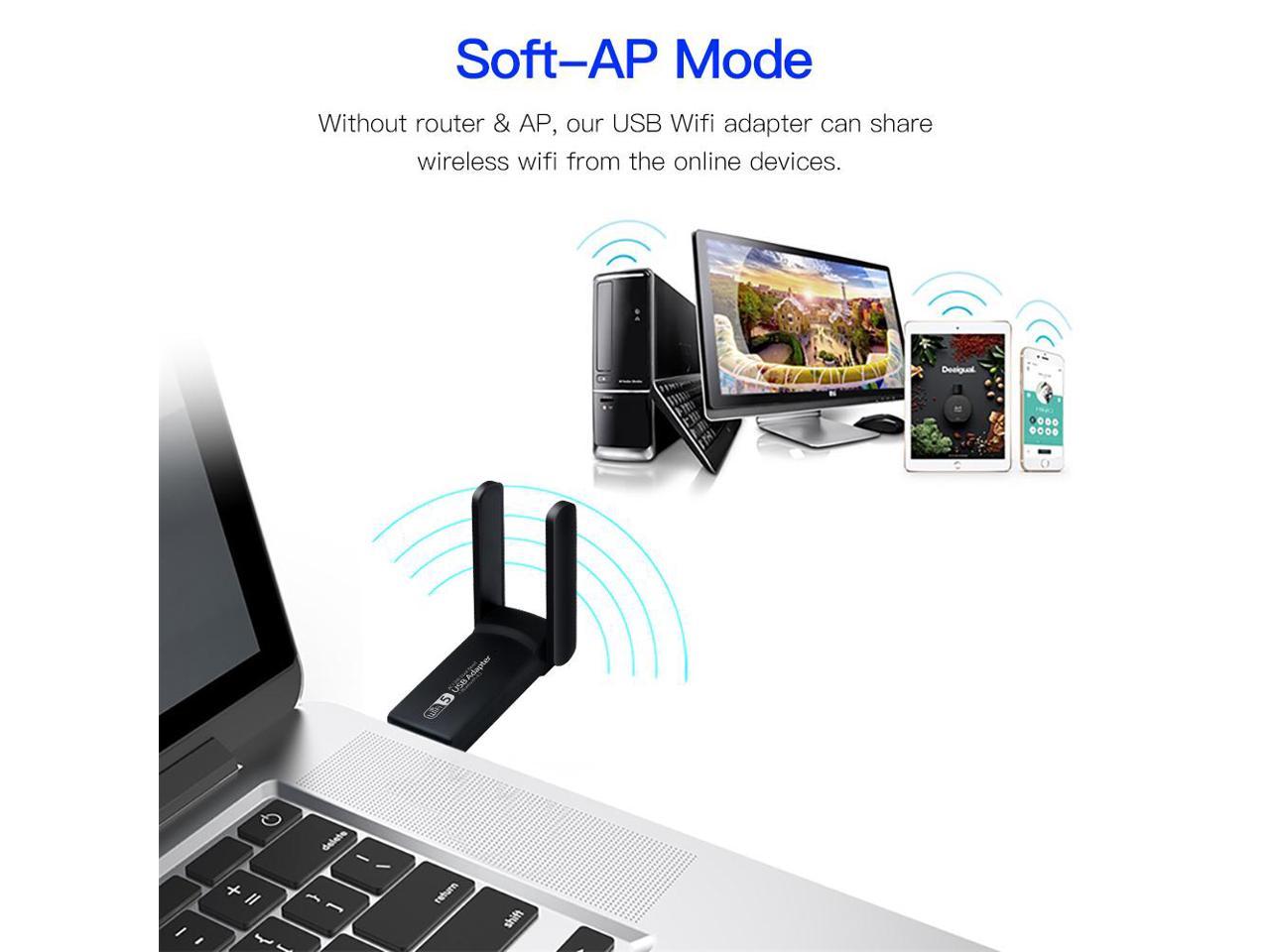 DERAPID USB WiFi Bluetooth Adapter 1300Mbps Dual Band 2.4/5Ghz Wireless ...